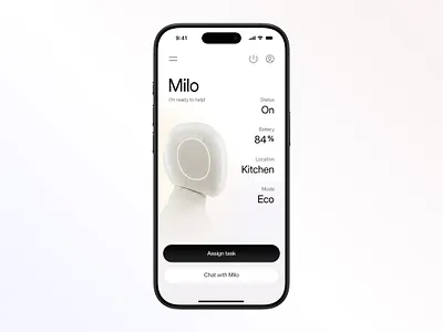 Home Robot UI app appliances gradient home household humanoid ios iot mobile modern robot robotics simple tech ui