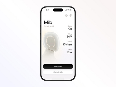 Home Robot UI app appliances gradient home household humanoid ios iot mobile modern robot robotics simple tech ui