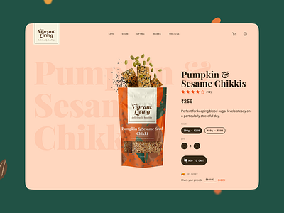 Vibrant Living Product Page cart checkout chikki colorful design e commerce editorial food healthy fodd playful product snacks store testimonials ui ui design user experience web design