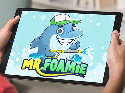 Animal Car wash Logo Design, Dolphin Mascot Illustration 2d animal artist beehaya branding business car wash cartoon design dolphin hire illustration logo vector