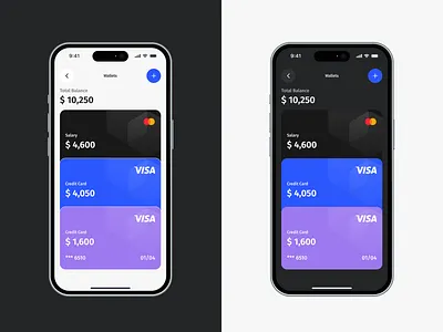 🌗 Wallet Screen – Light & Dark FinTech UI animation branding budget calm clean dark mode finance management fintech app illustration light mode minimalistic mobile mobile app print product design typography ui ux wallet web design