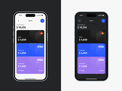🌗 Wallet Screen – Light & Dark FinTech UI animation branding budget calm clean dark mode finance management fintech app illustration light mode minimalistic mobile mobile app print product design typography ui ux wallet web design
