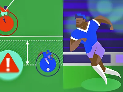 Off Sides athlete character design explainer football graphic design grass illustration offsides run soccer sports stadium vintage