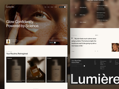 Lumière - Modern Elegant Skincare Ecommerce Website UI Design clean company profile ecommerce landing page landing page design luxury minimalist minimalist website professional shopify skin care skincare ui ui design warm web design website website design wellness