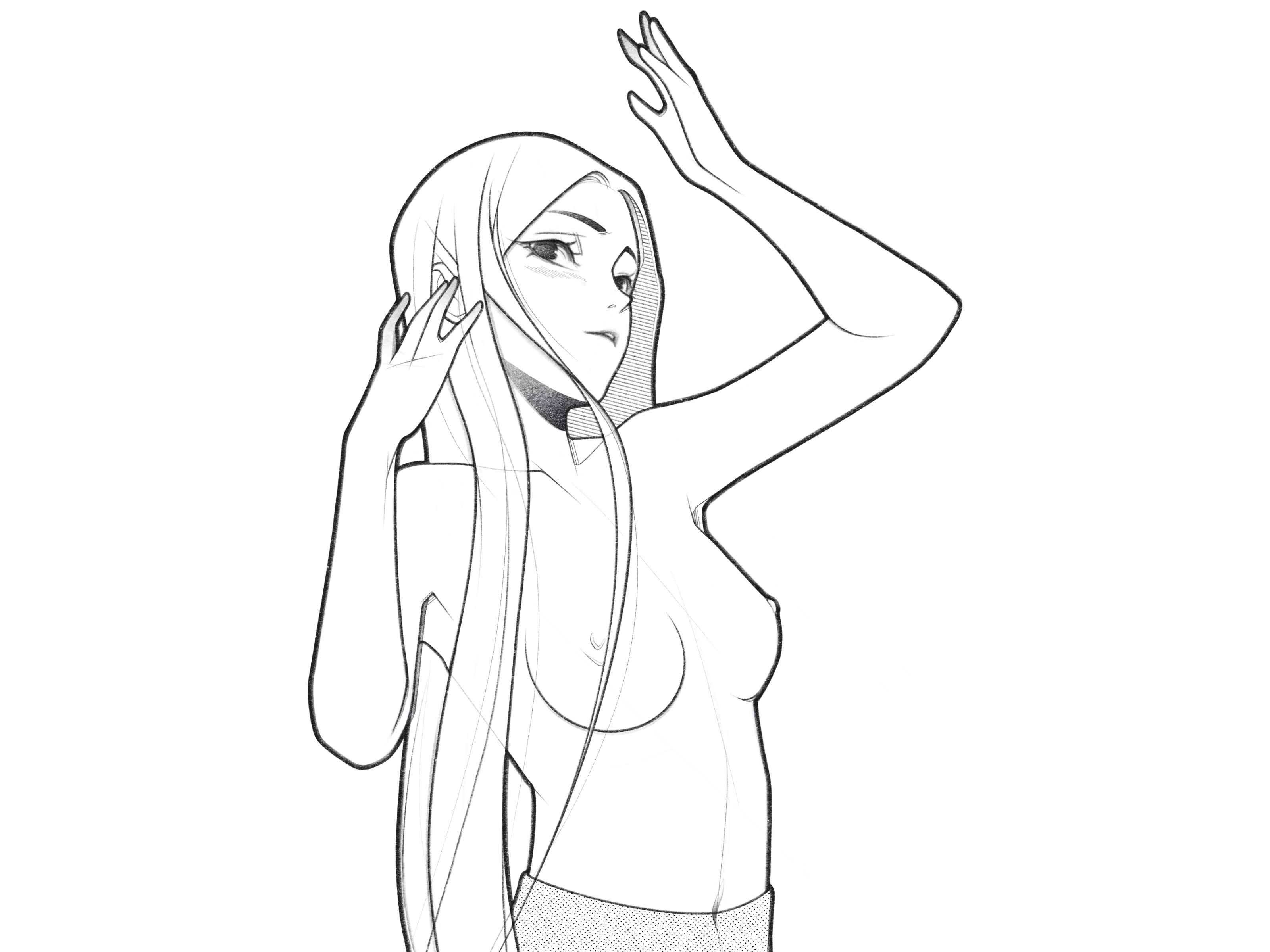 dancing thoughts inside my mind black and white body character character design comic draw drawing fantasy girl halftone illustration line minimal monochrome pencil procreate simple