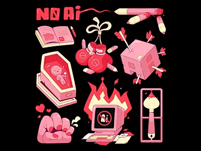 NO AI. 2d antiai branding cartoon character characterdesign illustration illustrator noai red