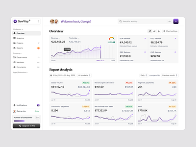 📈 Business Analytics Dashboard – Revenue & Growth Overview analytics bank chart currency dashboard design product graph management money numbers overview purple revenue saas sales sidebar stepper ui ui design