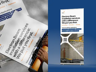 Roll-up Banner Design for an E-Beam Sterilization Company banner beam blue branding brochure conference design ebeam flyer graphic design illustration logo marketing marketing materials orange presentation print roll up roll up banner