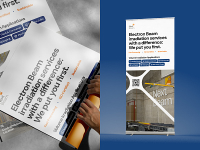 Roll-up Banner Design for an E-Beam Sterilization Company banner beam blue branding brochure conference design ebeam flyer graphic design illustration logo marketing marketing materials orange presentation print roll up roll up banner