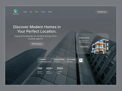 Real Estate Header UI Design delowar dribbbleshot headerdesign landingpage modernui realestate uidesign uiux webdesign