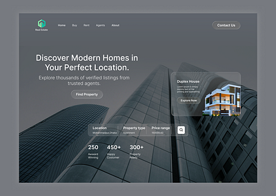 Real Estate Header UI Design delowar dribbbleshot headerdesign landingpage modernui realestate uidesign uiux webdesign