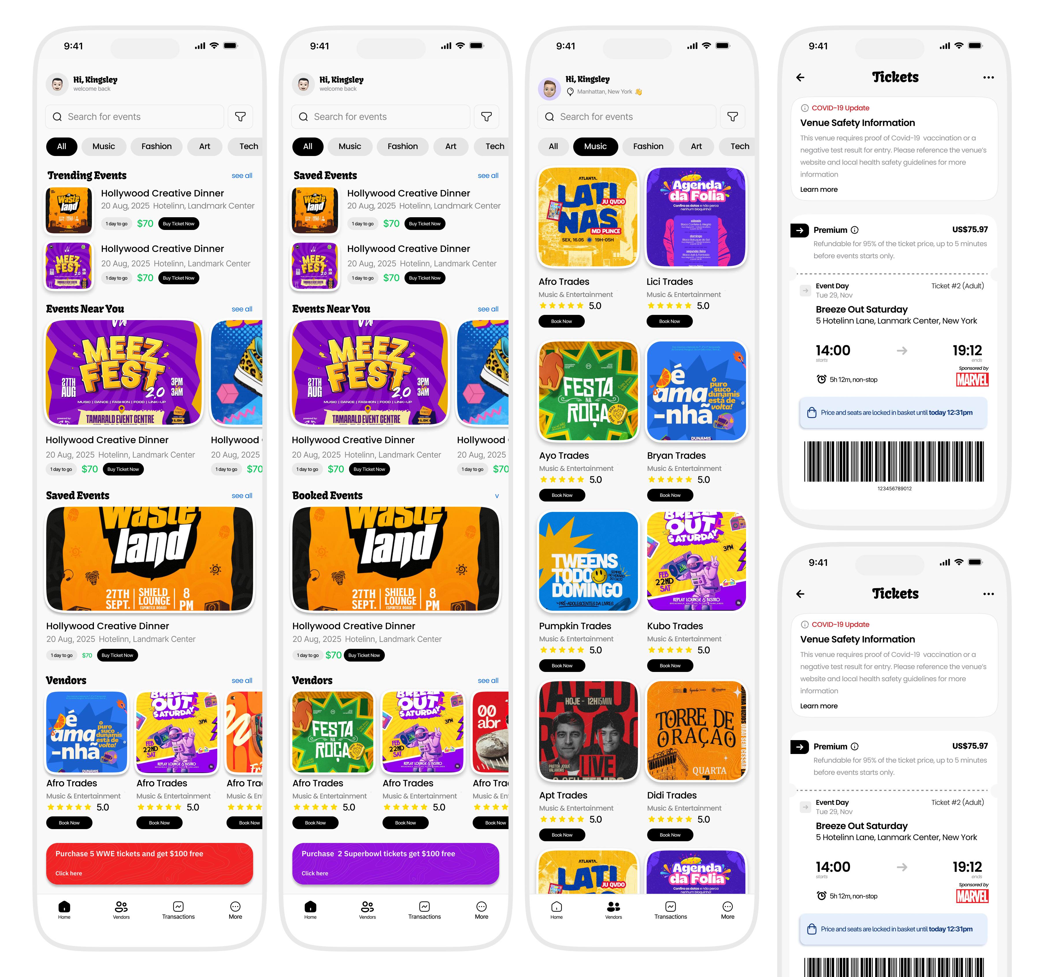 An event ticketing mobile app (dashboard + vendor sourcing ) product design ui uiux ux web design