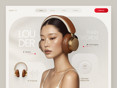 Aura – Premium Headphones Website clean design design headphones premium ui uiux ux web web design website
