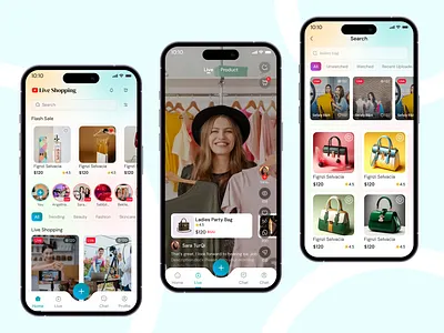 Live E-Commerce App – Shop Through Livestreams ai website animation branding delivery app design e commerce e learning graphic design illustration live e commerce live shopping live stream app livestream logo modern app design motion graphics trendy app design ui ux ux design