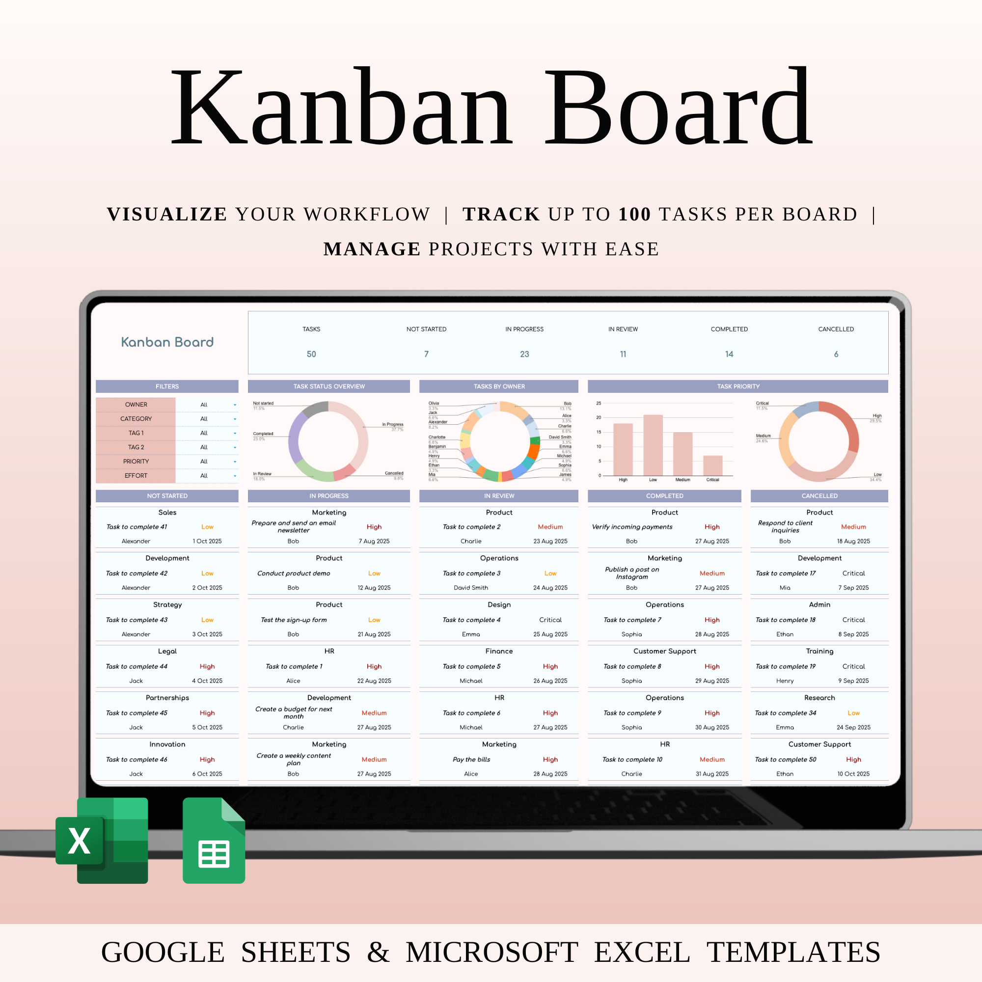 Kanban Board Spreadsheet Template for Google Sheets & Excel agile planning excel kanban google sheets kanban kanban board kanban template productivity planner productivity system project dashboard project management project workflow task organization task prioritization task tracker team collaboration team productivity to do tracking visual task board work in progress workflow management workflow optimization