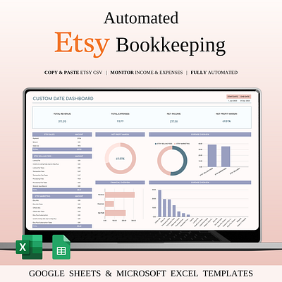 Etsy Seller Automatic Bookkeeping in Excel & Google Sheets accounting spreadsheet automatic accounting business bookkeeping ecommerce accounting etsy bookkeeping etsy dashboard etsy expenses etsy finance tracker etsy income etsy seller tools excel bookkeeping expense management financial tracking google sheets etsy profit tracker revenue tracker shop analytics shop budget shop management small business finance