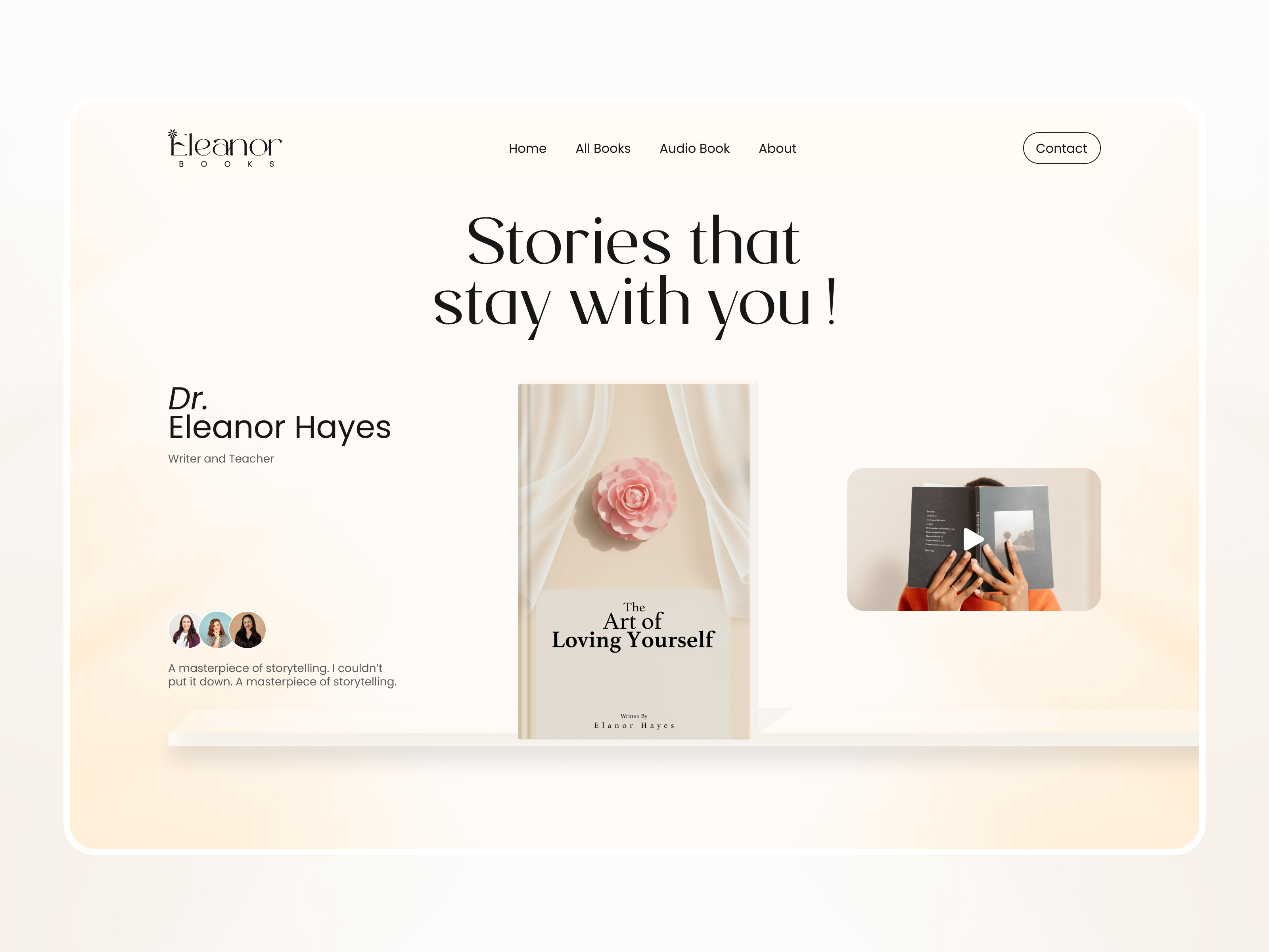 Eleanor - Website Hero Section | Modern Book Landing Page Design book website book website ui design design homepage interactive design landing page modern modern logo professional website startup trending book website ui ui ux design web web design web ui web ui design website website design