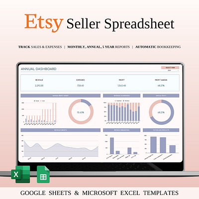 Etsy Seller Spreadsheet Template in Excel & Google Sheets business finances ecommerce spreadsheet etsy analytics etsy seller spreadsheet etsy shop management etsy tracker excel etsy template expense tracking financial planner google sheets etsy handmade seller tools income tracker inventory management order management product tracker profit tracker sales dashboard sales tracker shop performance small business template