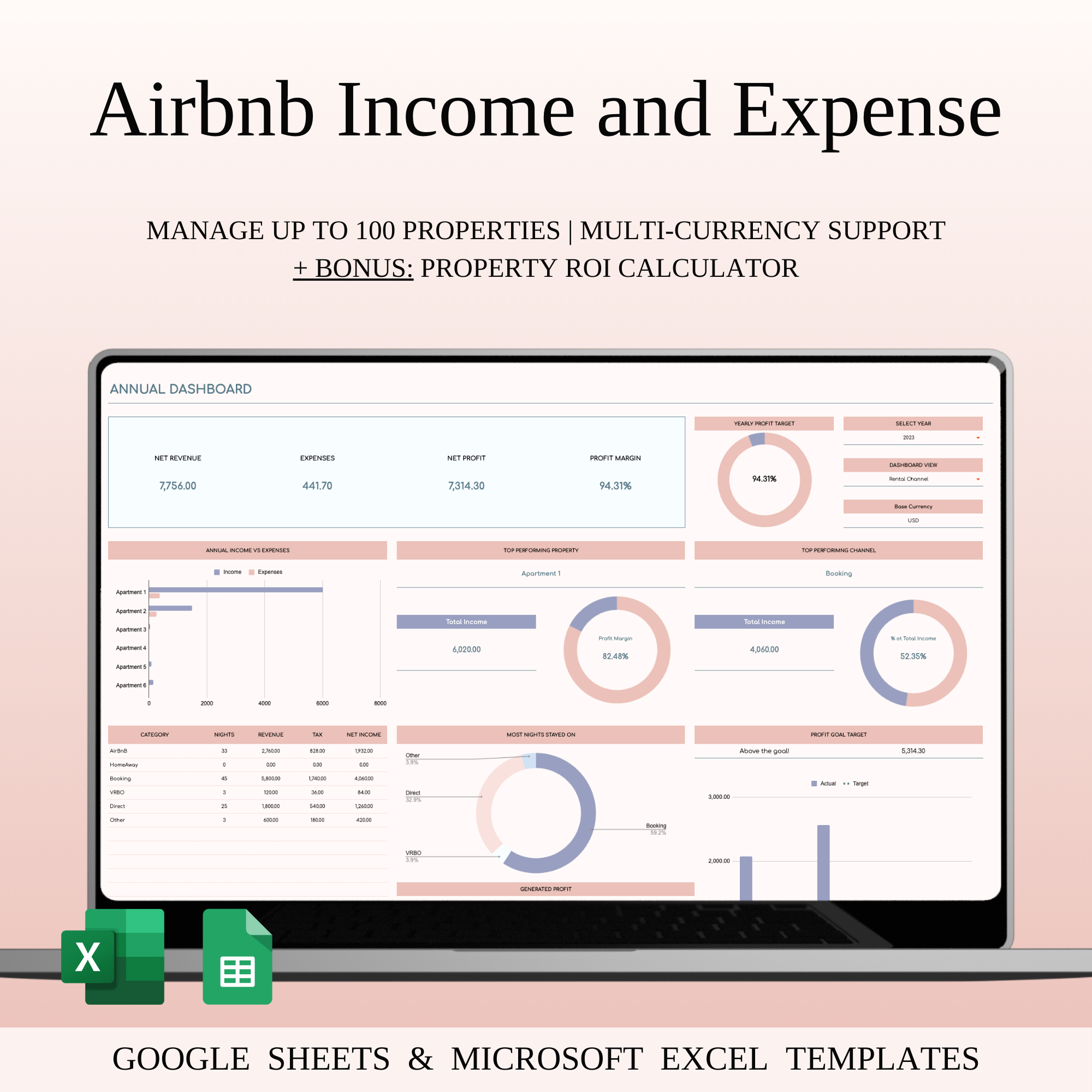 Airbnb Income and Expense Spreadsheet airbnb analytics airbnb dashboard airbnb host tools airbnb income tracker airbnb manager airbnb report airbnb spreadsheet excel template expense tracker google sheets template host management income tracker property dashboard property management real estate tracker rental business rental property sheet rental tracking short term rental vacation rental template