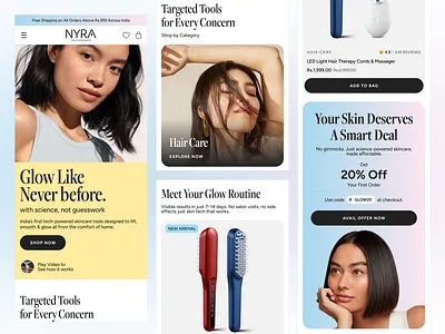 NYRA || Responsive UI Exploration app mobile ui nyra responsive skincare ui ui design uiux ux webdevelopment website design
