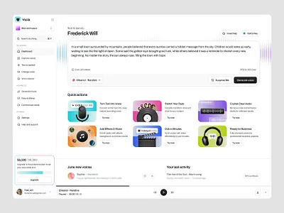 Vocla – AI Voice Intelligent UI Kit ai dubbing ai platform ai voice audio editor audio platform audio workspace clean ui creator tools dashboard design interface design media tools modern web app product design saas dashboard text to speech ui kit voice ai voice effects voice generator web application