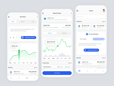 AI Stock Market App Design app chart design figma finance fintech stock ui ui design ui kit ux