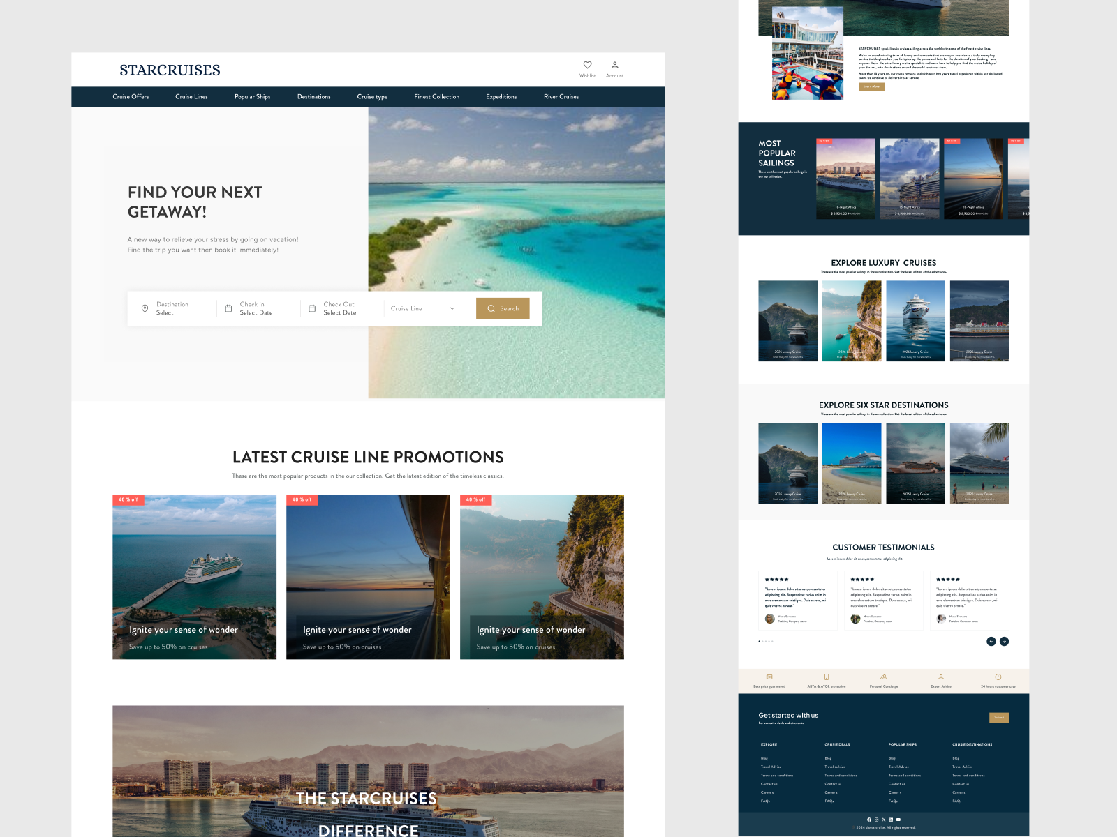 Luxury travel website homepage landing page luxury travel