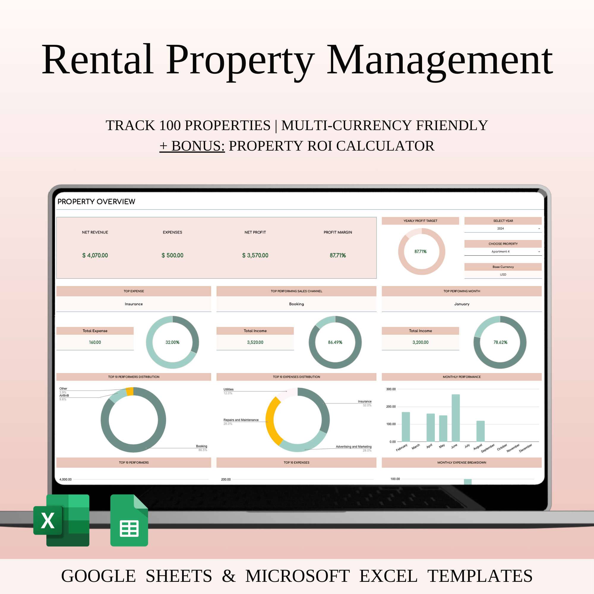 Rental Property Management Spreadsheet Template accounting tracker analytics bookkeeping business finance clean design data visualization excel template expense tracking google sheets landlord dashboard minimal ui modern layout productivity property management property tracker real estate finance rental income report design spreadsheet design ui dashboard