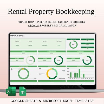Rental Property Bookkeeping Tracker | Excel & Google Sheets accounting bookkeeping business tracking clean ui dashboard design data analytics excel spreadsheet expense management finance dashboard google sheets income tracking landlord tools minimal design modern template productivity property accounting property management real estate finance rental tracker reporting tool