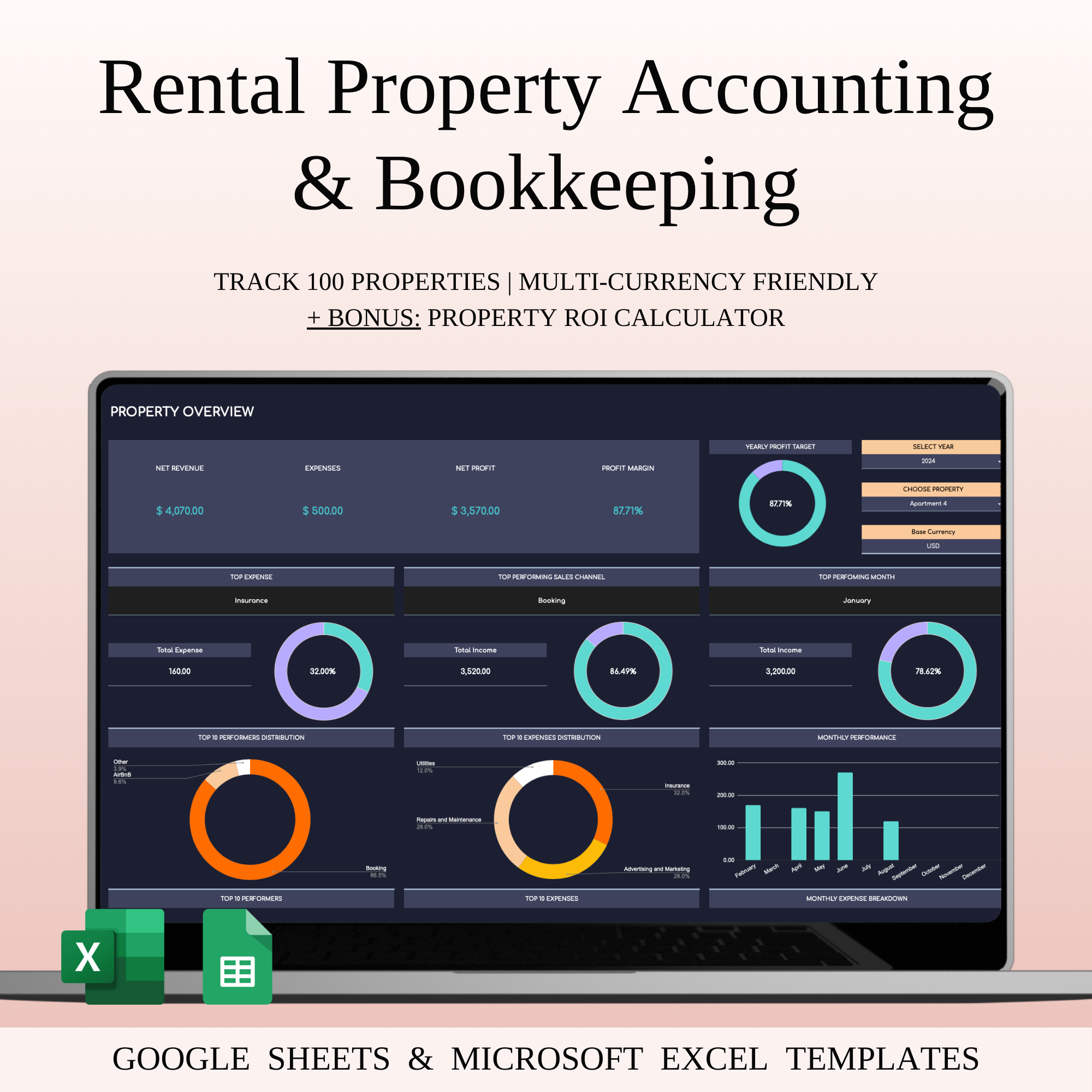 Rental Property Accounting & Bookkeeping Spreadsheet accounting analytics bookkeeping clean design dashboard data visualization excel template finance tracker google sheets landlord management minimal ui modern layout productivity tool property accounting property finance real estate management rental property reporting dashboard spreadsheet template ui design