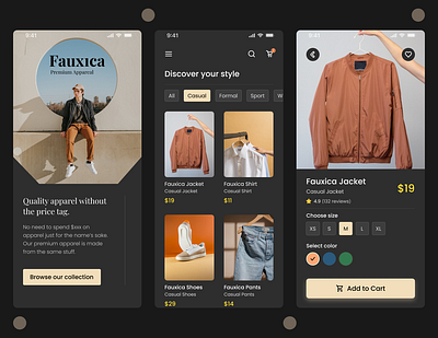 Fauxica App app design fashion improving model practicing shopping ui ux