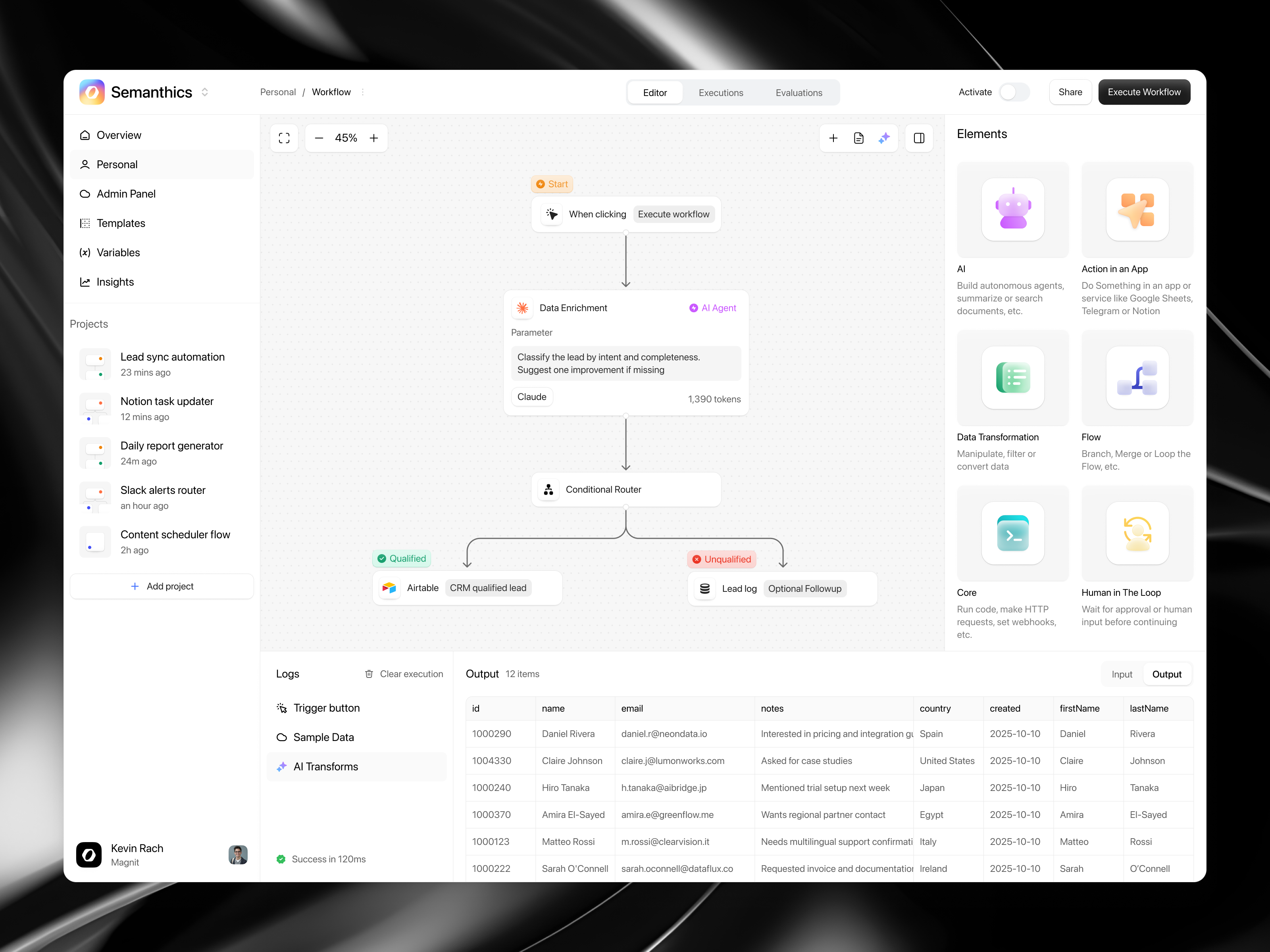 AI Workflow Automation - Dashboard automation dashboard flow flowchart glass kevin light mode product design saas table ui ux
