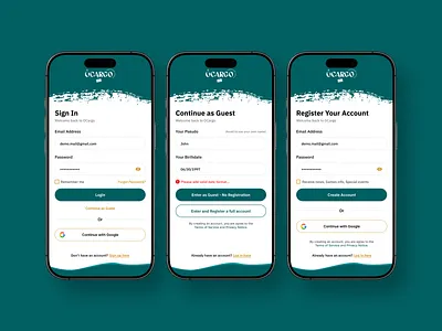 OCargo - Sign In Sign Up Page app design cargo app designs clean ui courier service delivery app delivery management design ios login logistics app minimal mobile app mobile app design parcel delivery parcel tracking signin signup transportation app ui design uiux