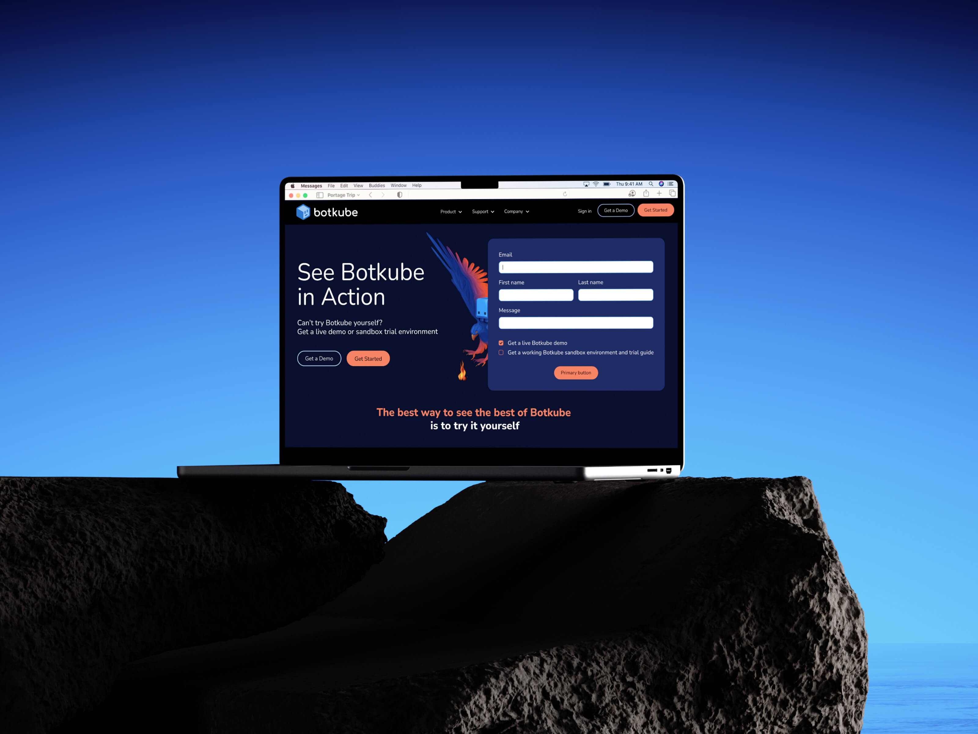 Brand identity, mascot and illustrations for Botkube 3d 3d illustration 3d mascot 3d mountains brand brand identity branding chat bot branding cloud tool branding colorful design graphic design illustration kubernetes logo logo design mascot modern open source branding ui