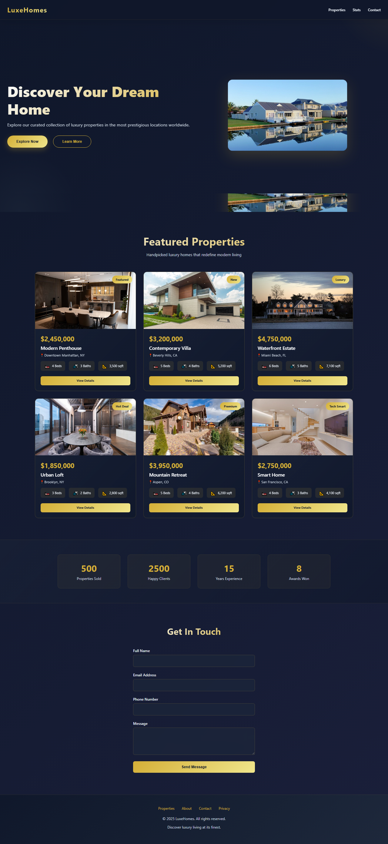 LuxeHomes - Modern Real Estate Website Templat branding css front end frontend development html illustration javascript landingpage modern web design real estate website responsive web design template design ui uiux design vanilla js web animation web design web development website