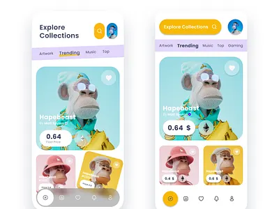 NFT Marketplace App – Redesign Concept animation arashmesridesign branding cleanui design graphic design illustration landingpage mobileapp nft redesign ui uidesign uxdesign webdesign