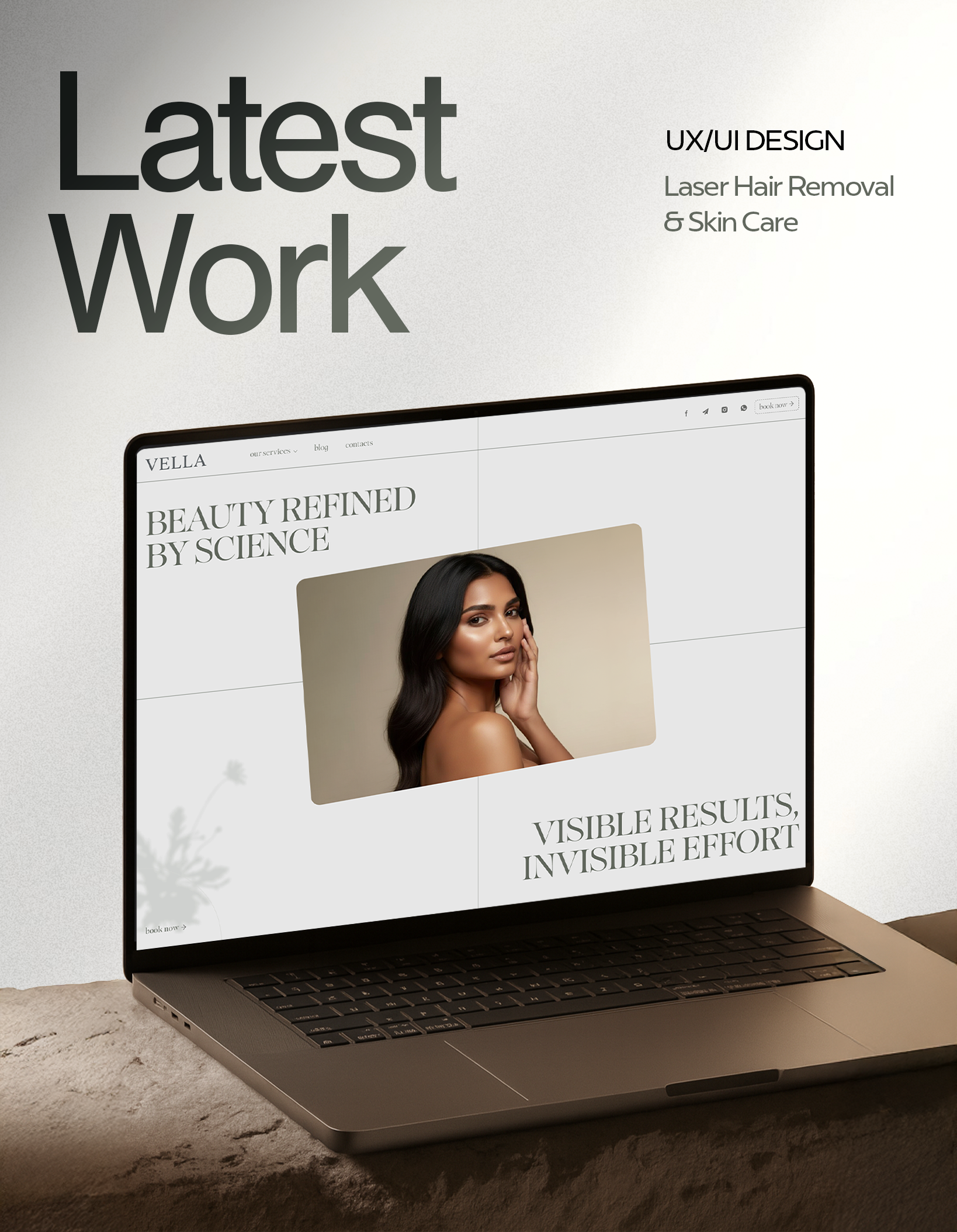 Vella — Med Spa / Laser & Skin Care Website UI aesthetics beauty clinic editorial figma healthcare landingpage laserhairremoval lerwebservices medspa minimal skincare spa tampa ui ux webdesign website wellness wordpress