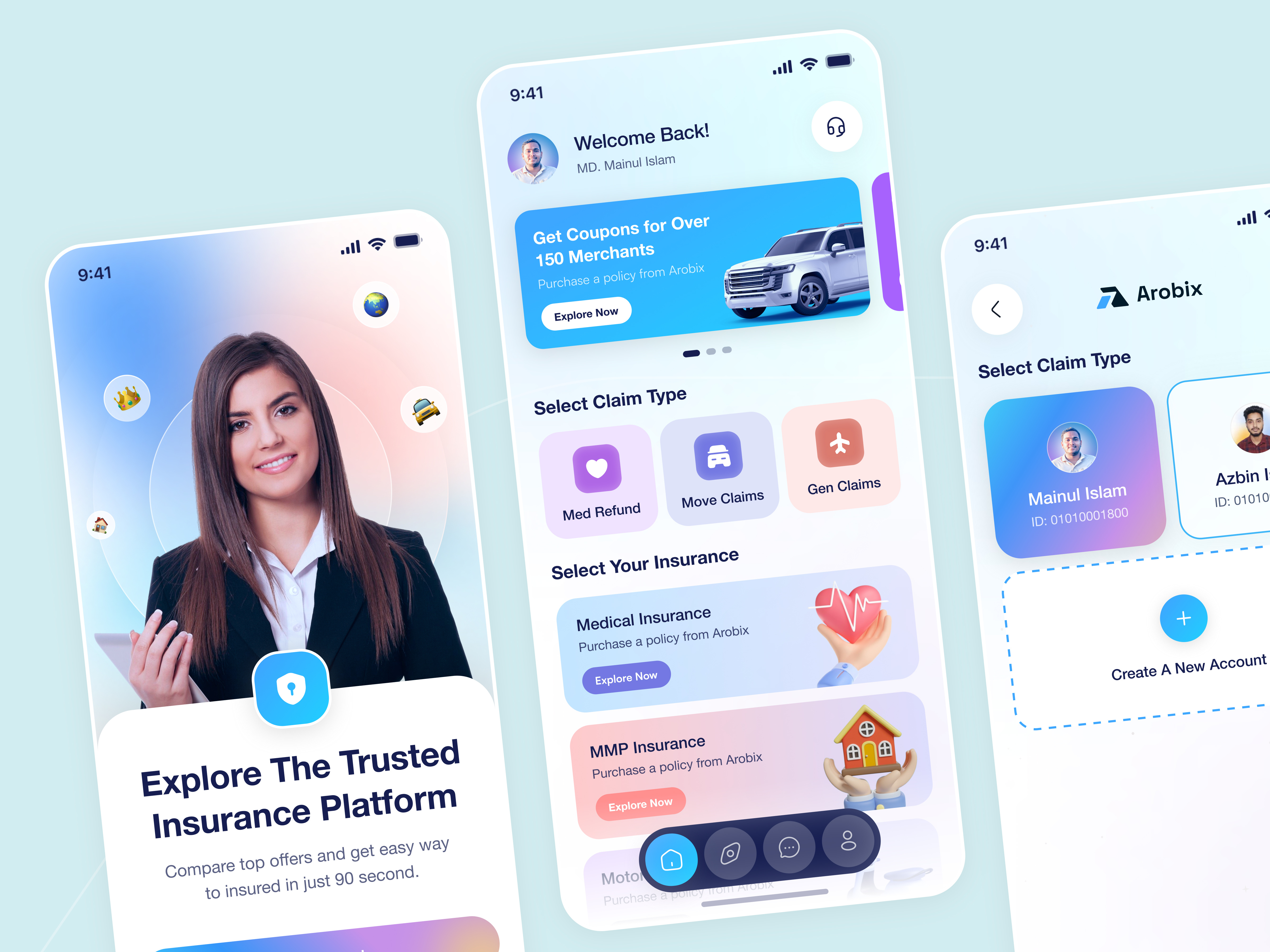 Arobix - Insurance App Mobile App Design car insurance health app health ui healthcare insurance app insurance dashboard insurance landing page insurance logo insurance website medical app medical dashboard medical insurance medical ui medical web app mmp insurance mobile app mobile app design mobile app ui ui ux