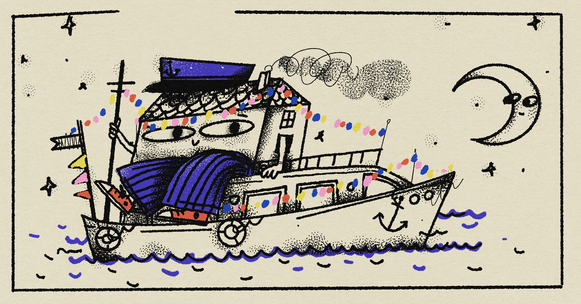 House Boat Party Poster for House Tęczowa boat character illustration party photoshop poster texture wrocław