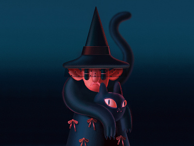 Whitch blackcat cat character characterdesign child iluustration dark digital frog halloween halloween character hat illustration magic scary whitch