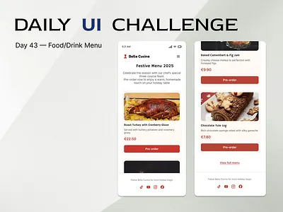 Daily UI · Challenge 43: Food / Drink Menu dailyui design food menu ui