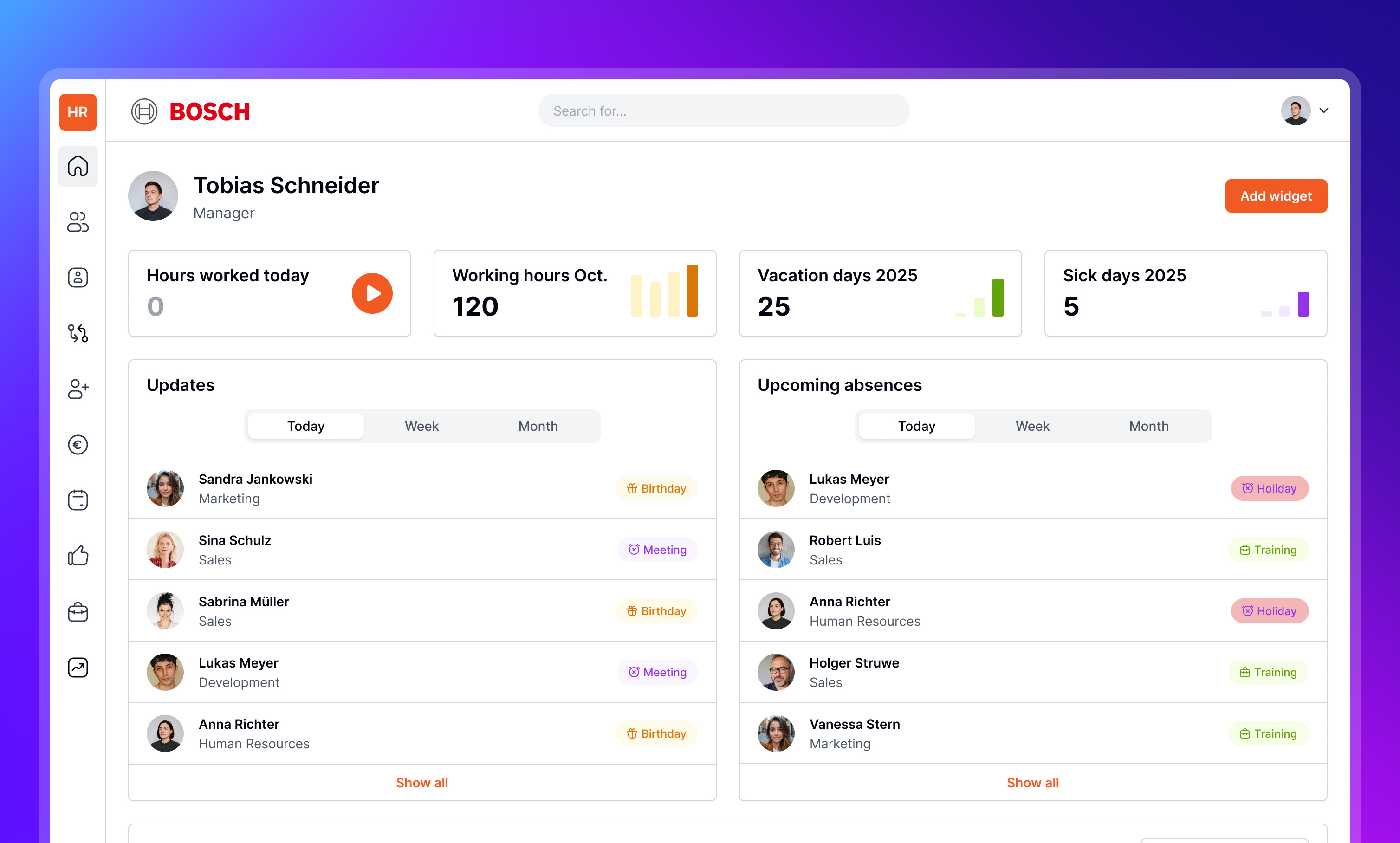 Dashboard for HR Management Software admin cards clean dark darkmode dashboard layout minimal simple ui