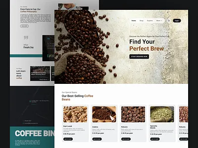Coffee Bins - Modern Coffee Shop & eCommerce Website coffee coffeelover coffeewebsite design designconcept designinspiration dribbble figmadesign landingpage shopdesign ui uidesign