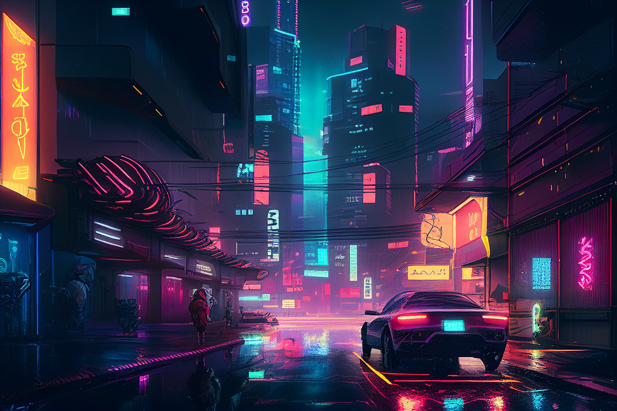 Futuristic cyberpunk city with neon sign boards by Barath S on Dribbble