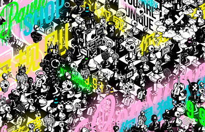 <CROWDED/> - The_Pawnies art piece character design chess crowd dystopic eyes generative design graphic design isometric isometric design neons nft nft collectibles pawns street art vector design