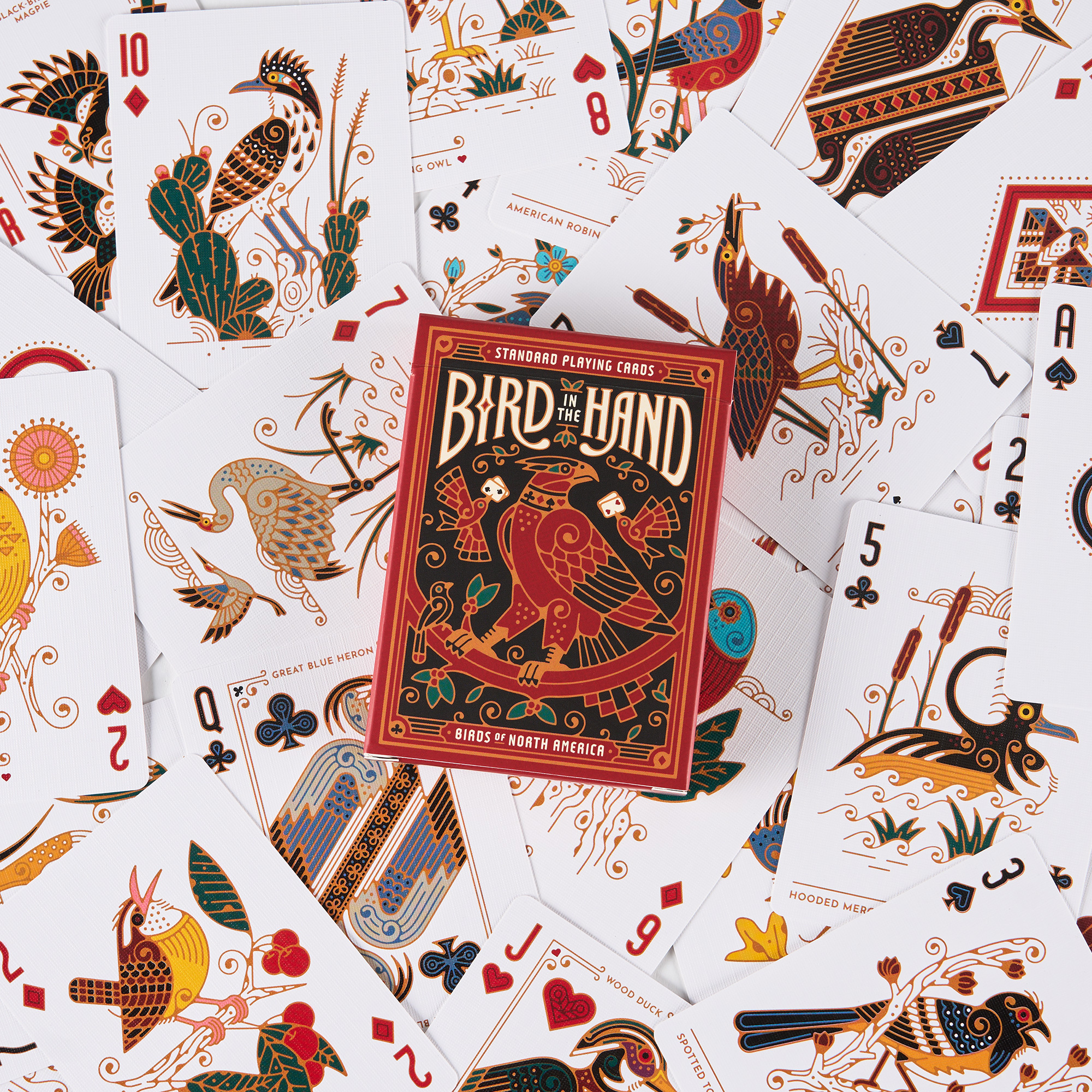 Bird in the Hand Playing Cards ace art deco bird birds cards eagle folk art graphic design heron illustration joker king owl playing cards poker queen vector woodpecker
