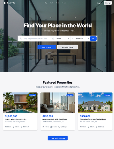 Real Estate Hero Section branding css design front end home html illustration javascript landingpage landingpagedesign moderndesing realestate ui website