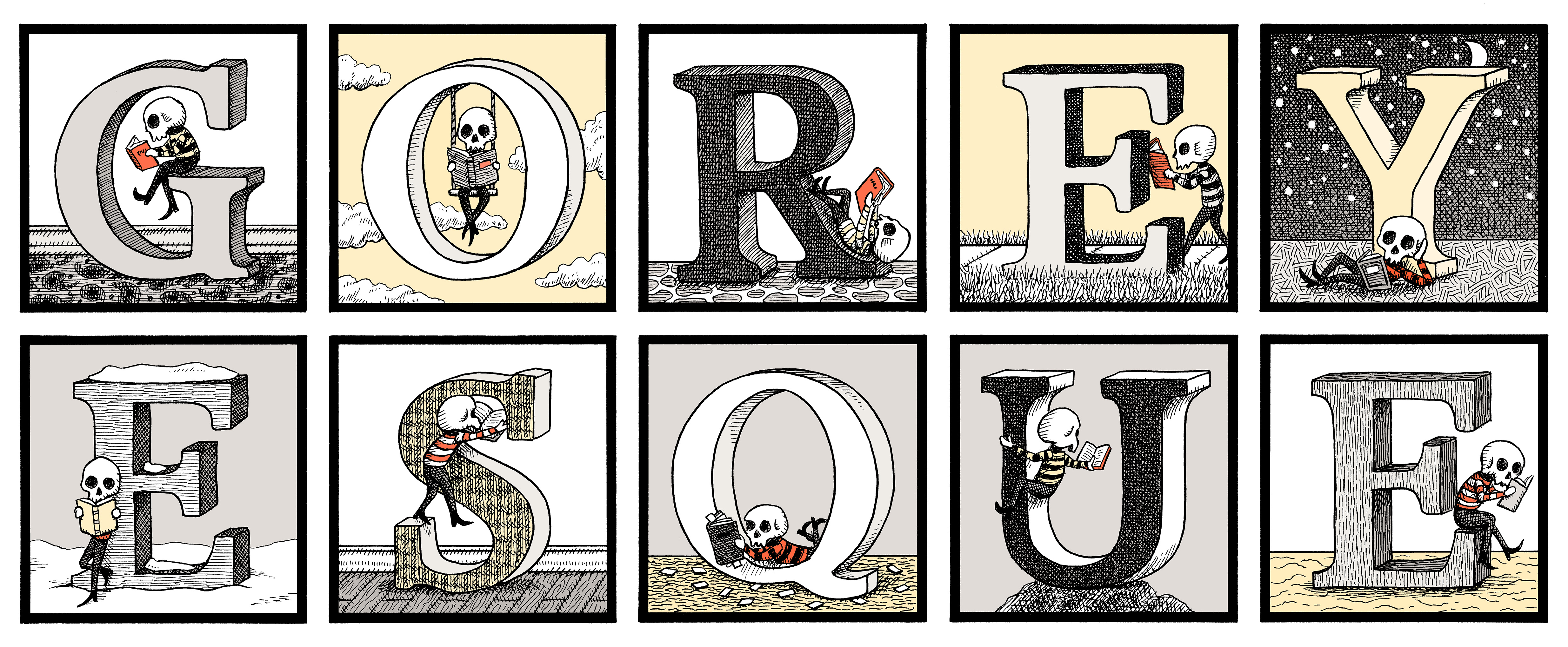 Goreyesque art artist artwork creepy drawing halloween hand drawn illustration ink scary skull