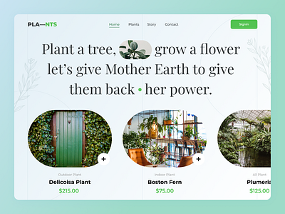 PLANTS animation clean creative dailyui design dribbble earth figma flat flower green tree hero minimal plant product typography ui ux web website