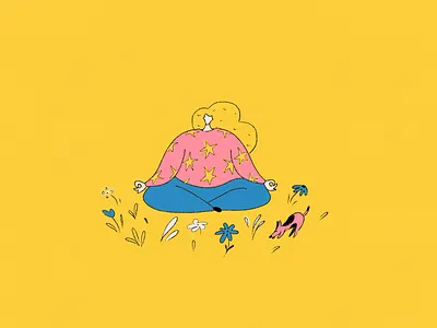 2d animation animated animation bright colors cartoon design dog fun funny hand drawn illustration line art meditation minimalist motion graphics relaxation spring mood website yellow yoga